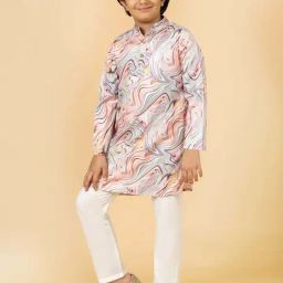 A.T.U.N. Boys Peach Printed Full Sleeves Kurta Set-image-88