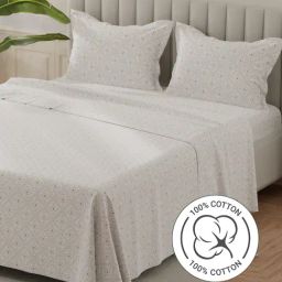 Layers Lumina Floret Beige & White Cotton Ethnic 140 TC Flat King Bedsheet with 2 Pillow Covers-picture-44