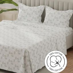 Layers Lumina Floret Grey & White Cotton Geometric 140 TC Flat King Bedsheet with 2 Pillow Covers-picture-38