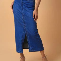 SHOWOFF Blue Midi Skirt With Belt-image-48