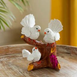 ExclusiveLane White & Brown Resin Chatting Birds Showpiece-47