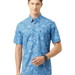 Burnt Umber Sky Blue Cotton Regular Fit Paisley Printed Shirt-image-2