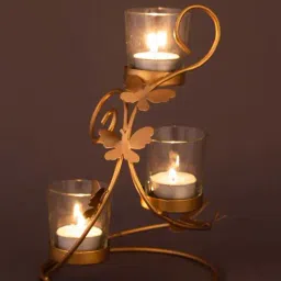 Aapno Rajasthan Gold Tealight Holder - Set of 1-image-98