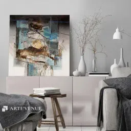 ARTE'VENUE Sulla spiaggia d inverno Grey & Blue Canvas Wall Art - Set of 1 (14 X 14 inch)-32