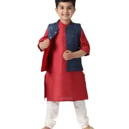 Fabindia Kids Navy Striped Nehru Jacket-image-61