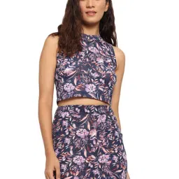 Trend Arrest Blue Printed Top With Skirt-78