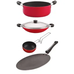 Nirlon Non-Stick Red Aluminium Kitchenware Cooking Utencil Combo Set of 4 Pieces-36