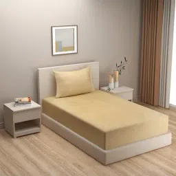 Swayam Pure Magic Geometric White & Beige 144 TC Cotton Single Bedsheet with 2 Pillow covers-image-45