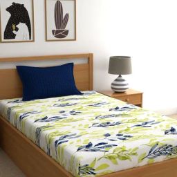 Home Ecstasy Floral Blue 140 TC Cotton Single Bed Sheet with 2 Pillow Covers-image-90