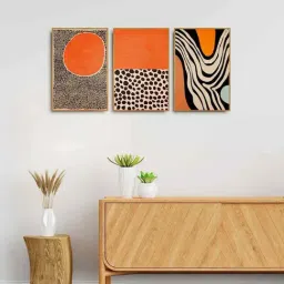 999Store Orange Canvas Wall Painting Panel With Fibre Frame - Set of 3-45