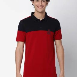 UnderJeans by Spykar Red & Navy Regular Fit Polo T-Shirt-image-16
