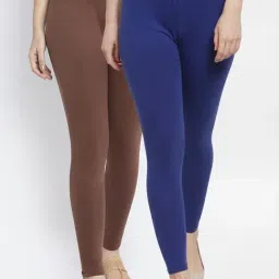Gracit Blue & Brown Mid Rise Leggings - Pack Of 2-image-47