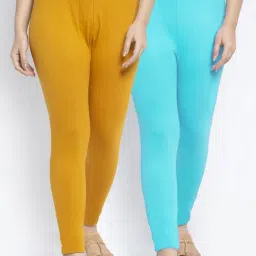Gracit Mustard & Blue Mid Rise Leggings - Pack Of 2-picture-30