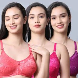 Gracit Peach & Pink Self Pattern Bra - Pack Of 3-image-37
