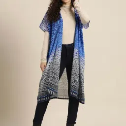Qurvii Blue Printed Long Shrug-image-79