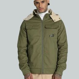 Puma Olive Drab Cotton Slim Fit Jacket-image-35