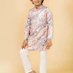A.T.U.N. Boys Peach Printed Full Sleeves Kurta Set-image-89