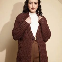 Global Republic Dark Brown Self Design Cardigan-picture-24