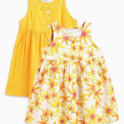 Campana Girls Orange and White Cotton Floral Casual Dress - Pack Of 2-image-116