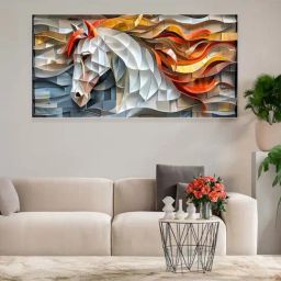 Nestroots Multicolor Canvas Exquisite Horse With Mane Wall Painting - Black Floating Frame-10