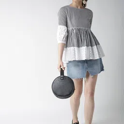 La Zoire Women Black & White Striped A-Line Top-picture-24