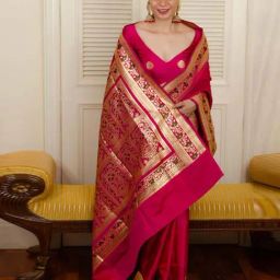 SHUBHKALA Pink Silk Woven Saree With Unstitched Blouse-image-34
