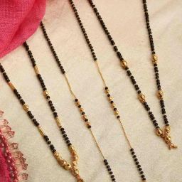 Zeneme Gold Plated Black White AD Studded Beaded Mangalsutra Set of 3-4