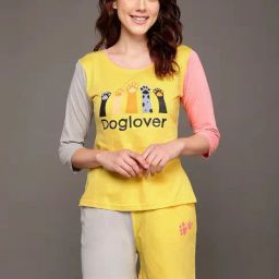 Clovia Yellow Printed Top With Shorts-image-52