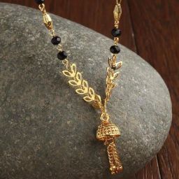 Zeneme Gold Plated Black Beaded Leaf Design Mangalsutra-image-60