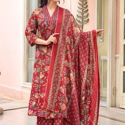 GoSriKi Floral Printed V-Neck A-Line Kurta with Palazzos & Dupatta-51