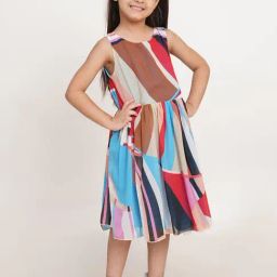 Creative Kid'S Girls Brown Regular Fit Printed Dress-image-40