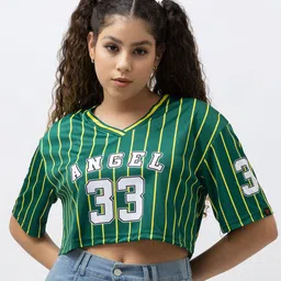 GO DEVIL Women Striped Round Neck Relaxed Fit T-shirt-image-94
