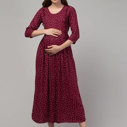 Zuvino Polka Dot Print Maternity Fit & Flare Midi Dress-image-86