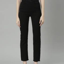 SHOWOFF Black Denim Straight Fit Mid Rise Jeans-image-47