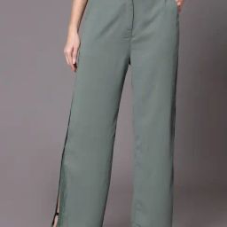 KASSUALLY Sage Green Regular Fit High Rise Pants-image-71