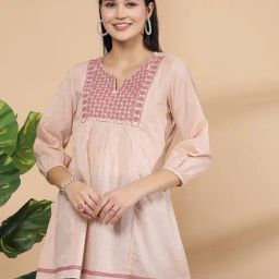 Nayam by Lakshita Peach Cotton Embroidery Kurti-picture-43