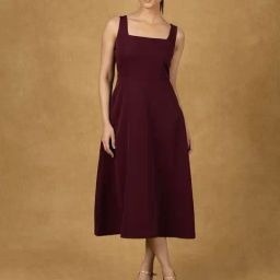 Powersutra Burgundy Solid Sleeveless A Line Dress-12