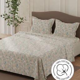 Layers Lumina Floret Grey Cotton Floral 140 TC Flat Double Bedsheet with 2 Pillow Covers-picture-14