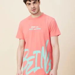 Being Human Peach Cotton Regular Fit Printed T-Shirt-picture-4