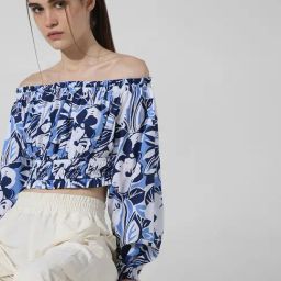 Only Blue Floral Print Crop Top-image-86