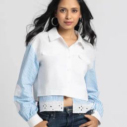 SHAYE White Shirt Collar Printed & Embroidered Full Sleeves Casual Shirt For Women-image-1
