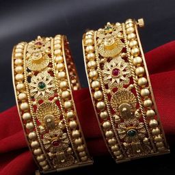 AARNAA Set Of 2 Gold-Plated Kundan-Studded Bangles-8