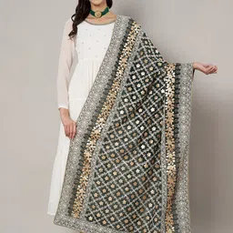 MUFFLY Embroidered Dupatta with Thread Work-7