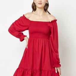 Unicus Apparel Women Solid A-Line Off-Shoulder Mini Dress-image-62