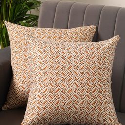 Kushadri Brown & White Geometric Square Cushion Covers-image-49