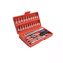 Hillgrove HGCM58M1 46 Pcs 6.35 mm (1/4 inch) CRV Ratchet Socket Spanner Set with Allen key & Screwdriver Set image 2
