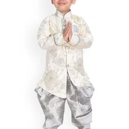 NEW GEN Boys Ethnic Motifs Printed Regular Dupion Silk Kurta with Dhoti Pants-picture-2