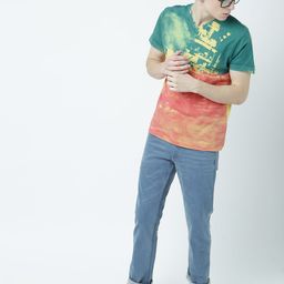 Huetrap Men Yellow & Green Printed V-Neck T-shirt-image-65