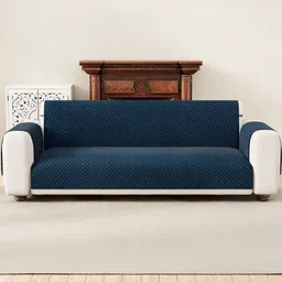 Lukzer Blue Solid Velvet 1 Piece Sofa Cover With Arms-picture-24