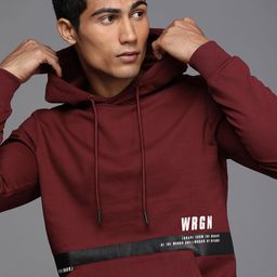 WROGN Men Maroon Printed Hooded Sweatshirt-image-26